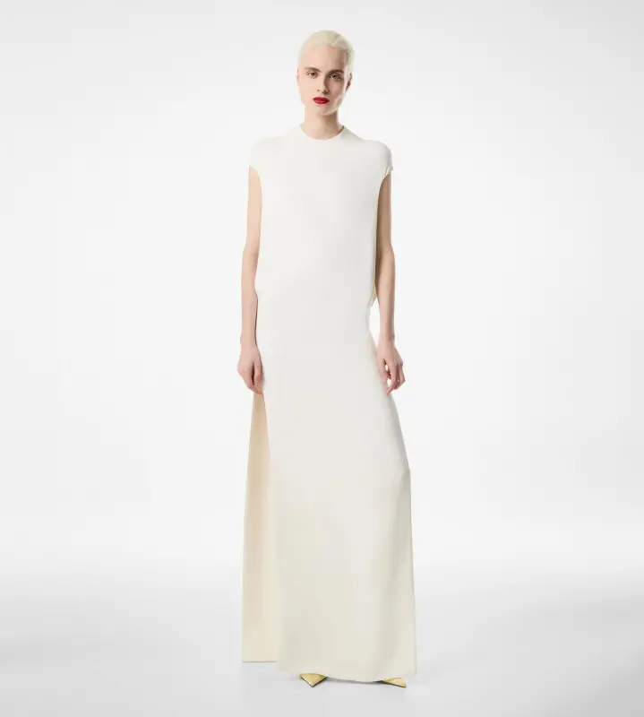 SILK DOUBLE GEORGETTE STRETCH EVENING DRESS CHALK online